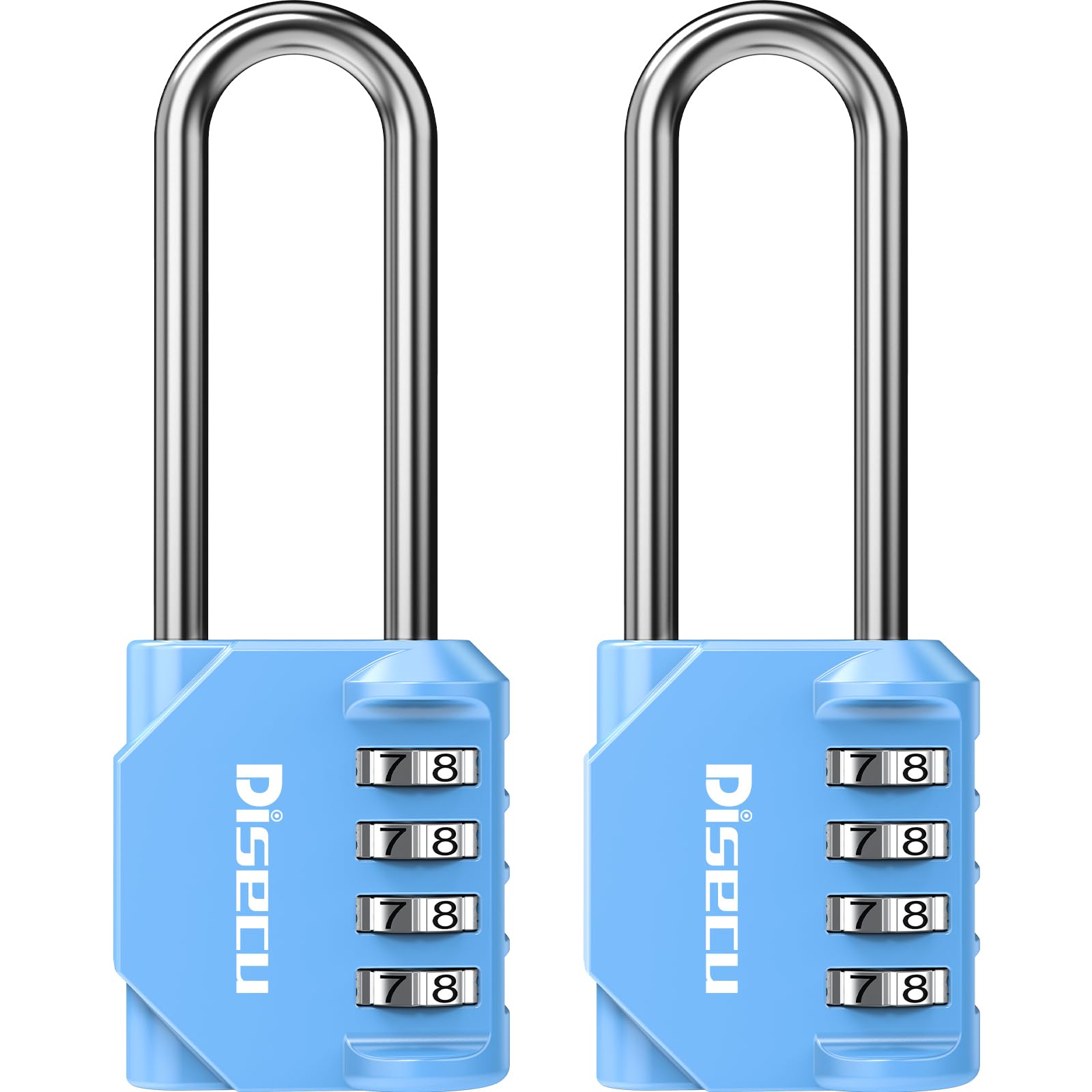 2 Pack disecu 2.6 Inch Long Shackle Combination Lock, 4 Digit Outdoor Waterproof Padlock for School Locker, Gym Locker, Storage Unit, Gate, Fence, Toolbox, Cabinet (Azury)
