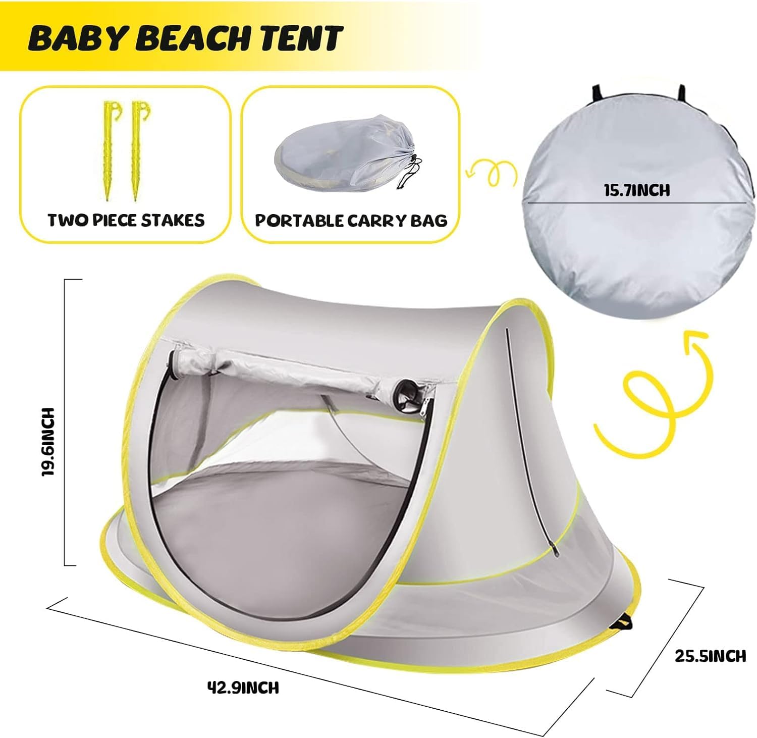 Mimajor Pop-up strandtent, automatische draagbare werptent, zonwering, tent voor 2-3 personen, uv-bescherming 50 , campingtent, windbescherming, kleine verpakkingsmaat voor gezinnen, strand, met
