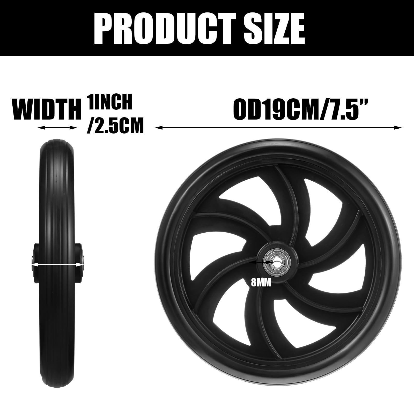 Set di 4 ruote di ricambio per sedia a rotelle da 19,1 cm, ruote anteriori antiscivolo in gomma per sedia a rotelle, passeggino, ruote, accessori