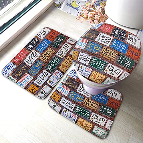 Set 3 Teilig Badvorleger Nummernschilder Antike Zapfsäule Utah Usa Verschiedene Historische...