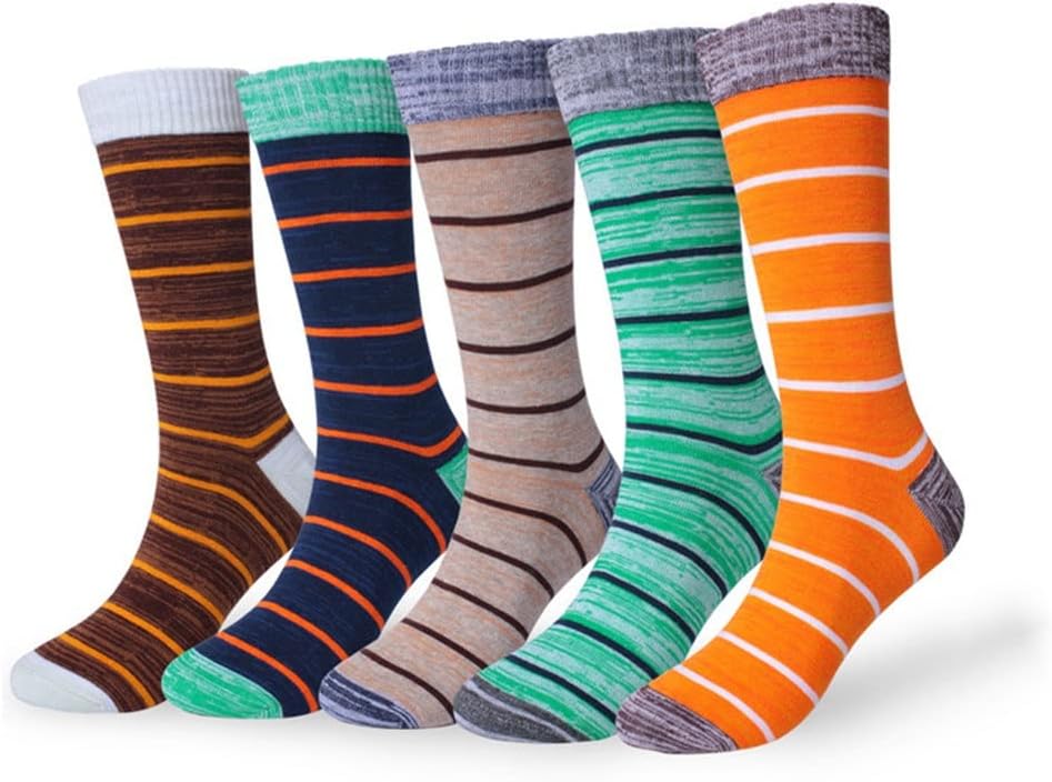 5 Pairs Men's Socks Striped Large Size Cotton Autumn Winter Thick Section Male Socks Happy Sock Man(Regular Size)