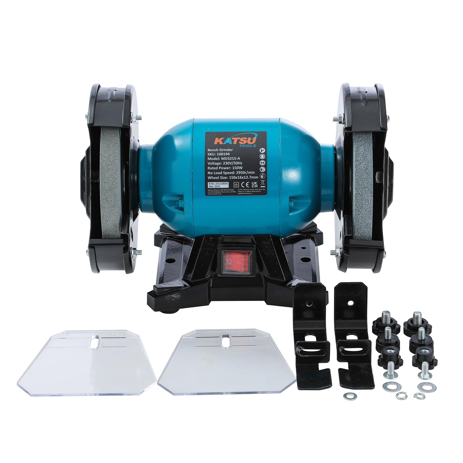 KATSU Tools Amoladora de banco de 150 W, con discos de desbaste grueso y fino de 150 mm (6"). Lijadora, pulidora y afiladora eléctrica de banco.
