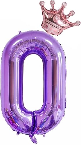 Juego de globos de corona morada número 0 de 40 pulgadas globos de cumpleaños para niñas y mujeres globos decorativos de celebración de aniversario
