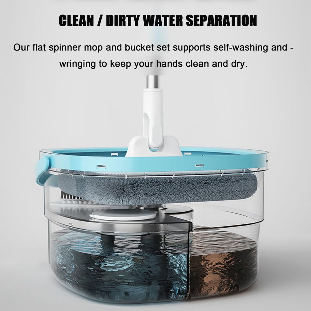 Juego de fregona y cubo giratorio de doble escurridor, agua limpia y sucia, limpieza profunda para suelos de madera dura, azulejos y laminados, ideal para dueños de mascotas y uso doméstico