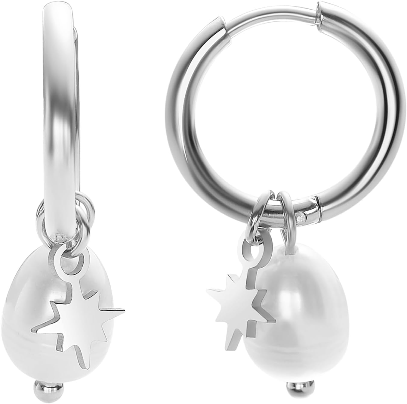 Edforce Stainless Steel Fresh Water Pearl Star Dangle Earrings - Image 3