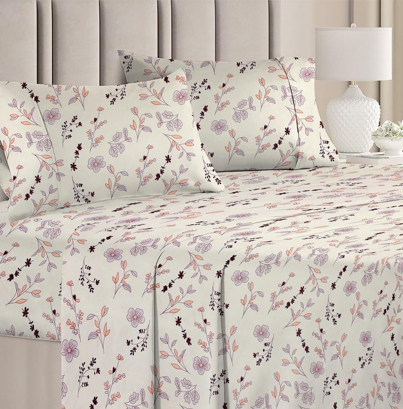 BSB HOME Premium 100% Cotton 200 TC Flat Double Bed Bedsheets for Summer Breathable | Wrinklefree (Size-220 x 230 Cm) with 2 Pillow Covers (Size-18 X 28 Inches, Off White)