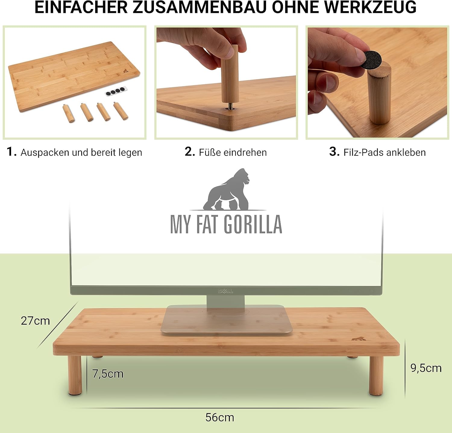 Monitorständer Bambus - Monitor Stand - Bildschirmerhöhung Monitorerhöhung | MY FAT GORILLA Monitorständer Bambus – Bildschirmerhöhung Monitorerhöhung 56x27x9,50 cm – Monitor Stand Wood Riser