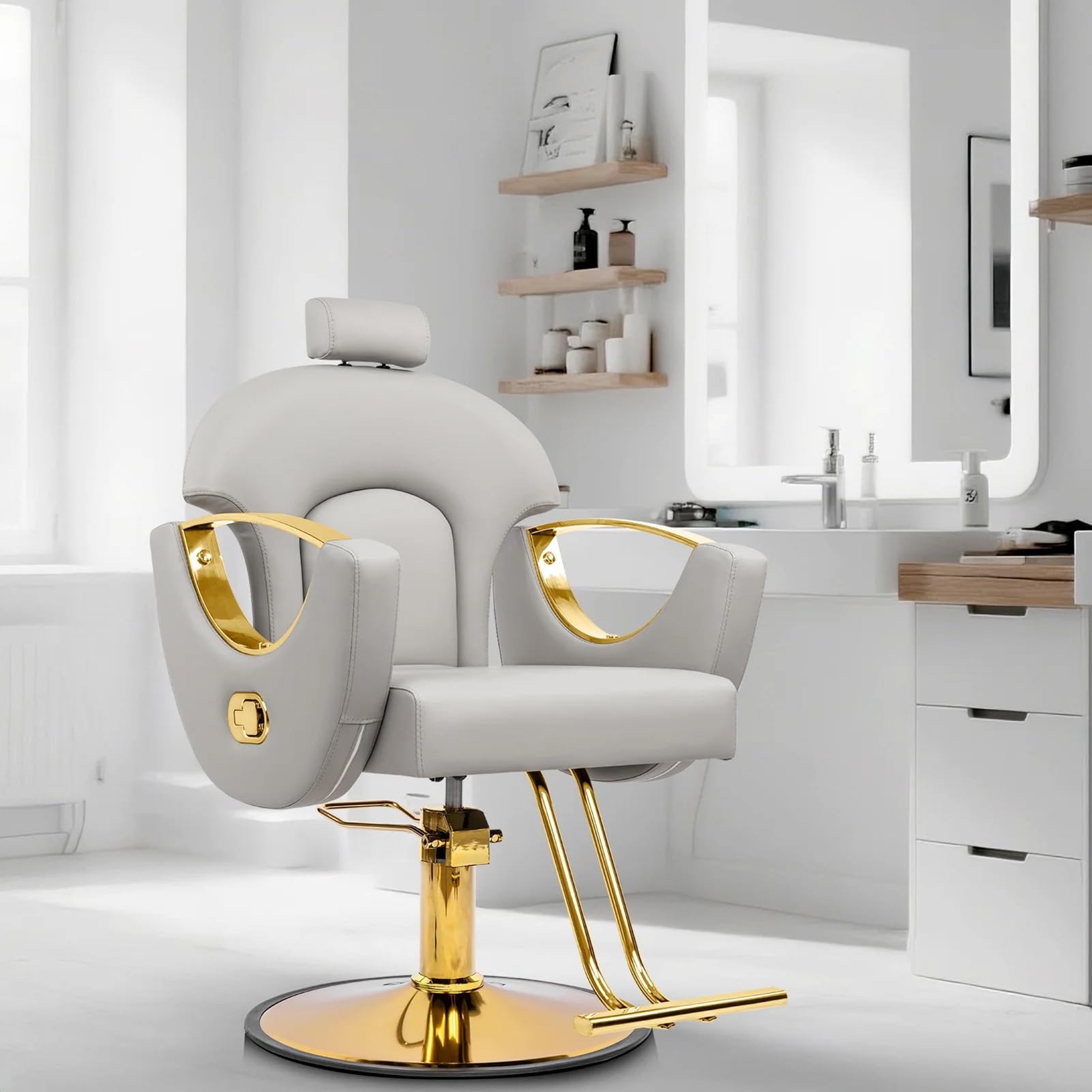 Verstellbarer Friseurstuhl Hochleistungs-Friseurstuhl mit hydraulisch Verstellbarer Höhe und 360-Grad-Drehfuß für Friseur, Barbershop, Home Spa und Shampoo