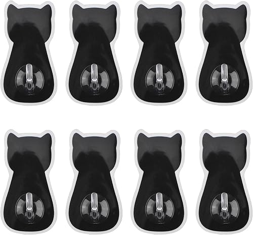 MOROBOR 8 ganchos de plástico, ganchos de PVC autoadhesivos, ganchos adhesivos impermeables, lindos ganchos negros decorativos para colgar en la