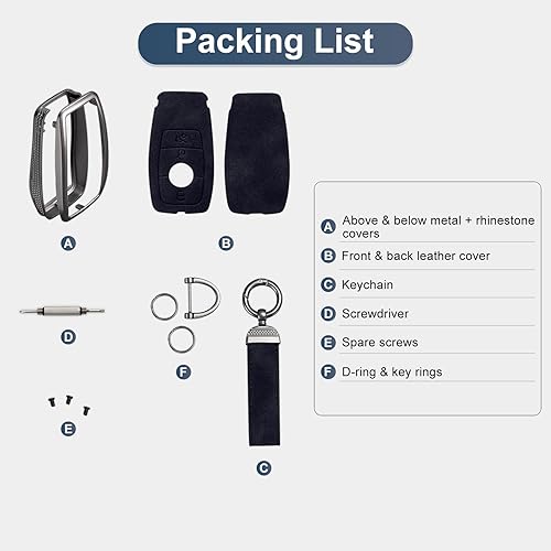 Miniatura 6 de YO&YOYE Funda compatible con llavero de cuero para llave de Mercedes Benz Clase E, Clase S, Clase C, Clase G, AMG (modelo 1, negro)