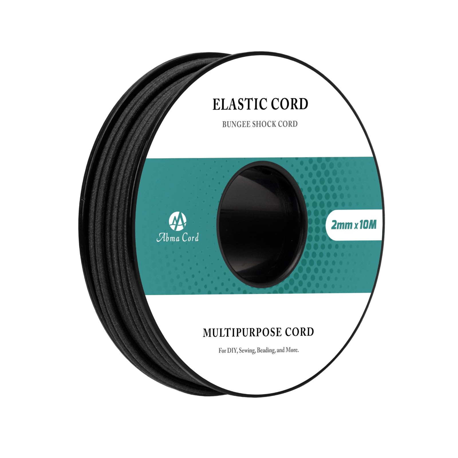 Abma Cord Gummischnur 2mm x 10m Gummikordel Gummiband Elastische Kordel Rund Gummiseil für Rucksack, Party-Hüte, Schmuck, Basteln, Camping, Zelt - Schwarz