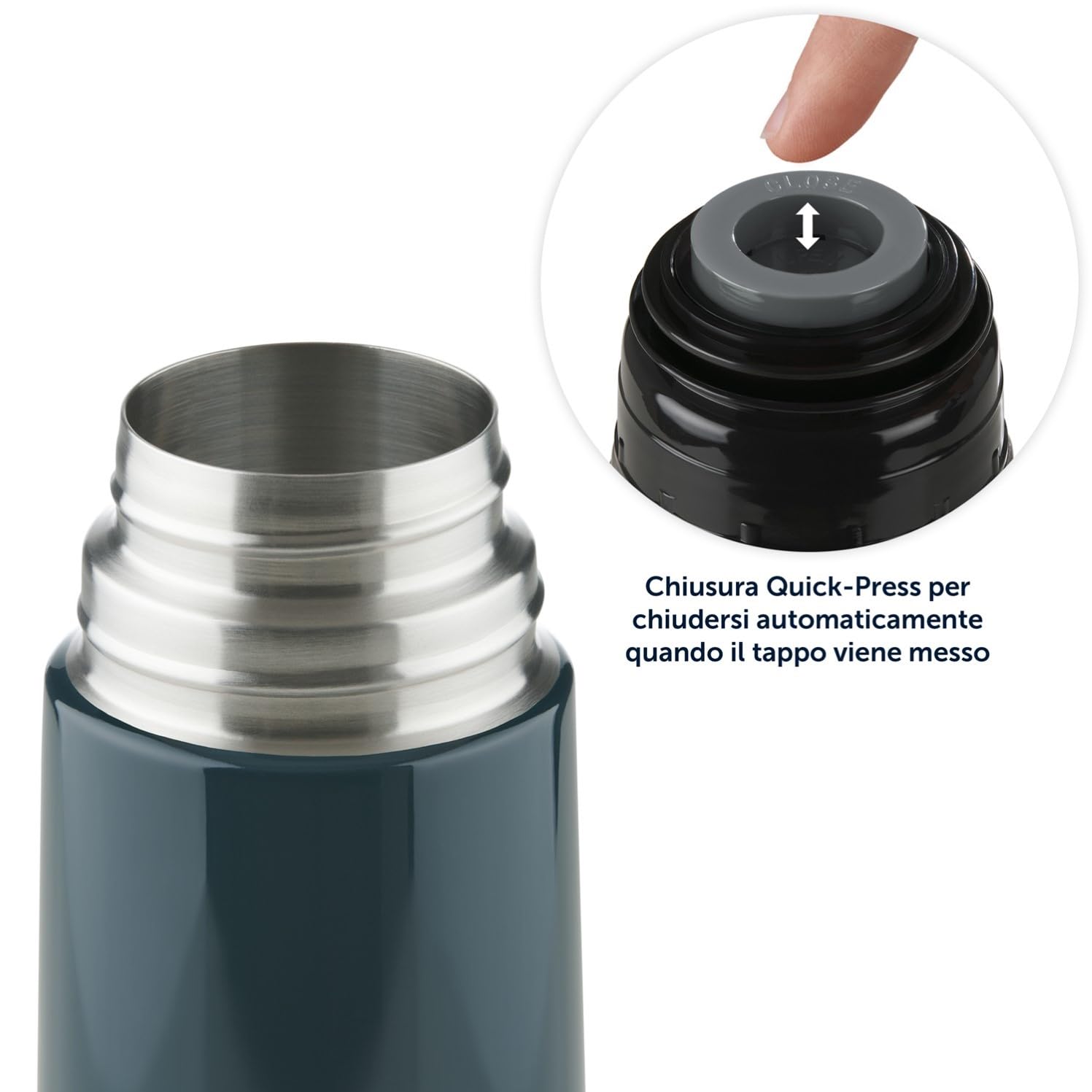 Blumtal Termos Caffè in Acciaio Inox Doppia Parete, Borraccia Termica per Bevande Calde e Fredde, Tappo Quick-Press, 700ml, Blu Oceano