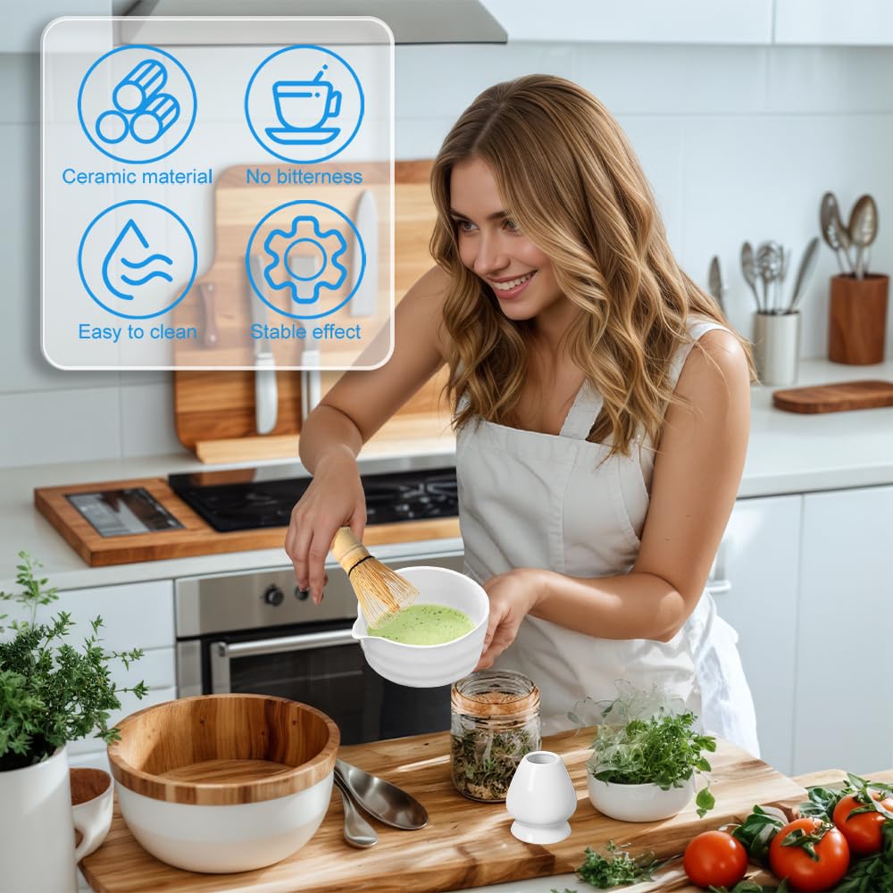 Exquilnova 5PCS Matcha Whisk Set with Matcha Bowl Matcha Whisk Holder Matcha Wisk Matcha Spoon and Matcha Sieve — view 4