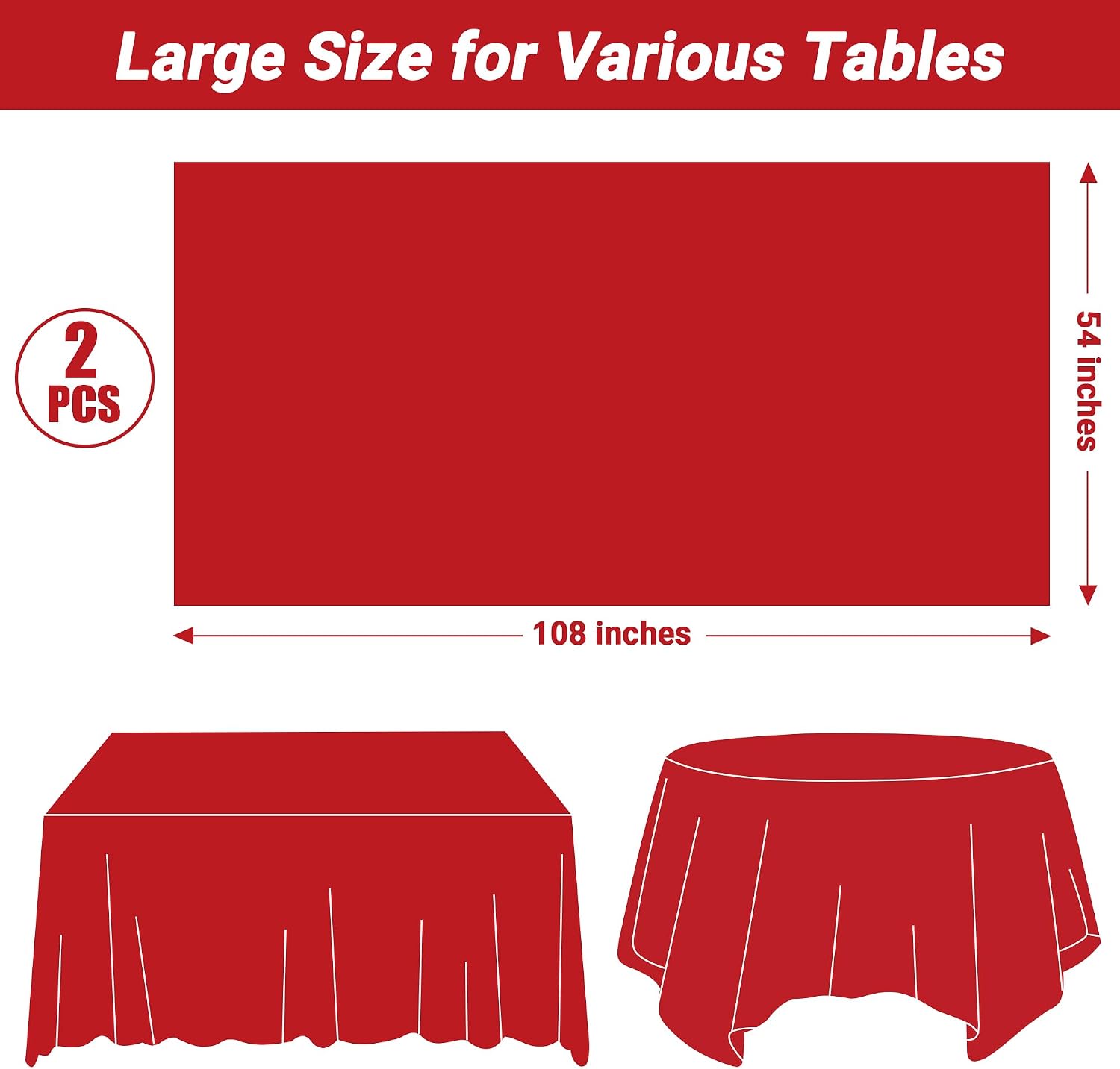 QZYL 2 Pack Picnic Table Cover, 108 x 54 Inches Red Plastic Table Cloths, Red Disposable Tablecloth Rectangle Tablecover, Waterproof Decorations Party Supplies for Wedding Anniversary Home image 2
