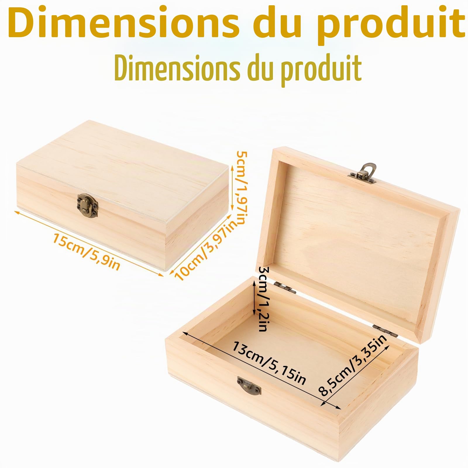 Lot de 10 Boite en Bois avec Couvercle, 15x10x5 cm, Naturel, Coffre en Bois, Petite Boite en Bois, Boite Bois avec Couvercle à Charnière, Boite Rangement Bois pour Bricolage, Bijoux, Bibelots