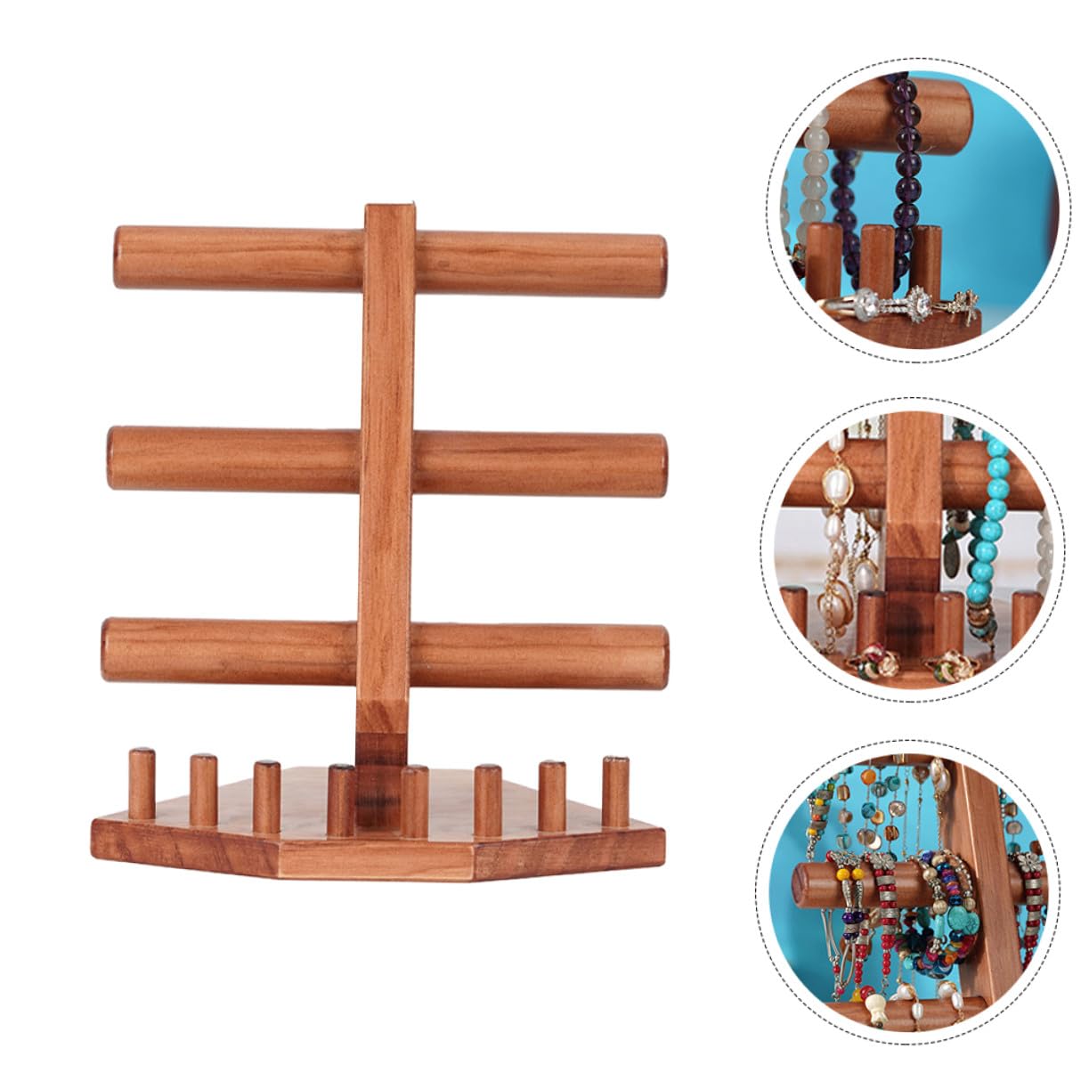 Vintage Schmuckständer aus Massivem Holz Dreistöckiger Armband Ringhalter mit Rutschfester Basis Stabiler Schmuckorganizer für Bangles Uhren und Schmuckaufbewahrung dem