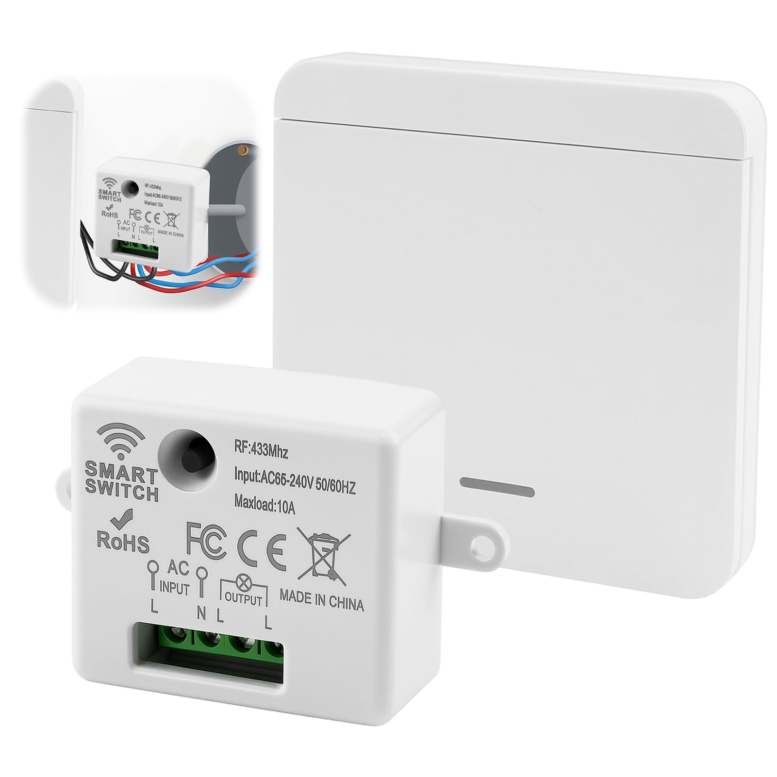 Kit Interruptor Luces inalambrico 230V Interruptor de Luz Inalámbrico Interruptor de Seguridad del Transmisor de RF Alcance 50m No Requiere Cableado Compatible con LED, Fluorescente e Incandescente