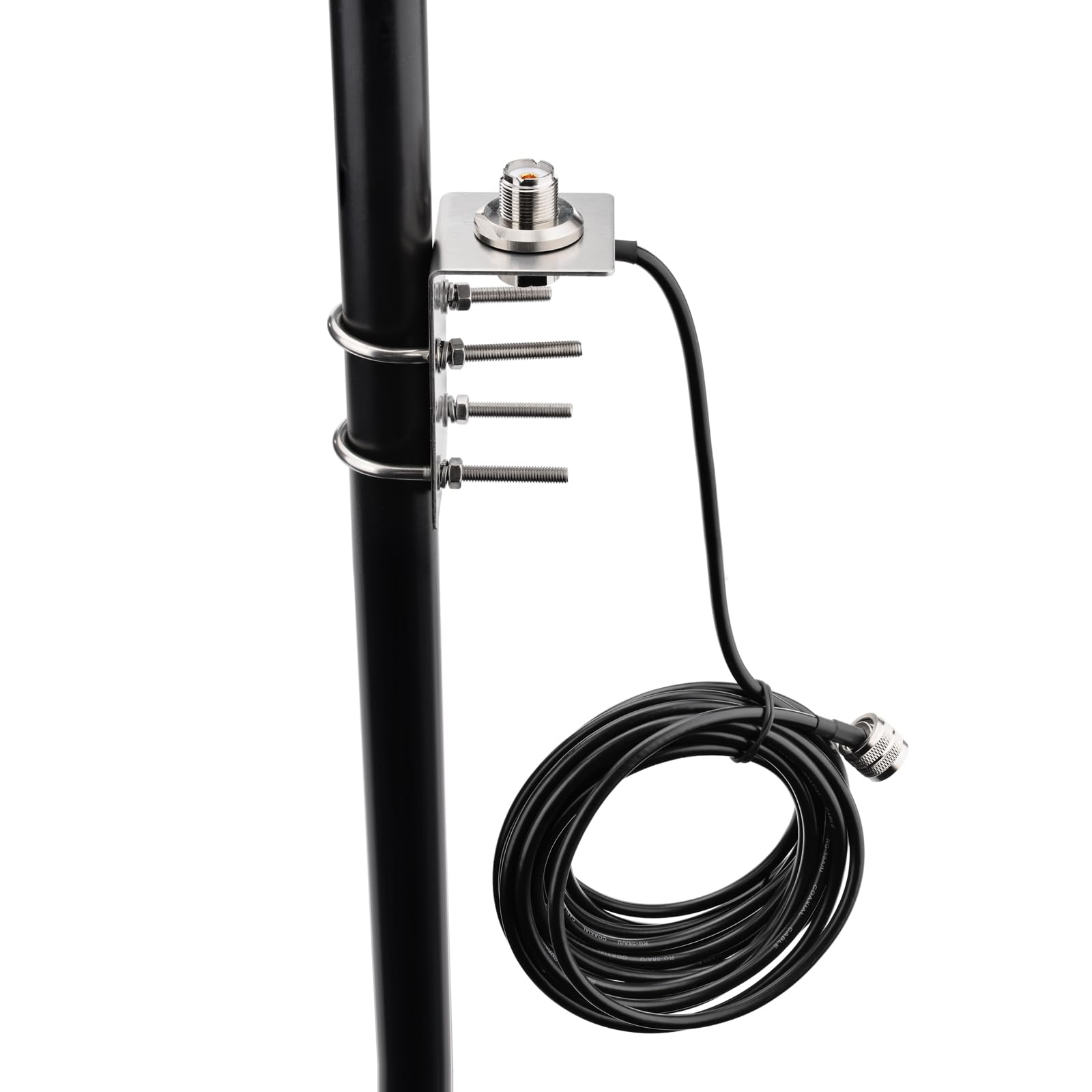 Bingfu Staffa di Montaggio Antenna in Acciaio Inossidabile con Bulloni a U, Foro da 16 mm, Cavo coassiale RG58 UHF PL259 a SO239 5 m per Radio Mobili e Amatoriali