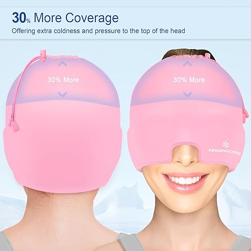 Miniatura 3 de Gorro de gel para dolor de cabeza de hielo para migraña, gorra ajustable para alivio de migraña con cordón para todas las cabezas, gorra de