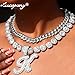 2pcs Cuban Link Chain for Women Cursive Silver Initial Necklace Cuban Link Necklace for Women Hip Hop Iced Out Chain Necklace Bling Diamond 14mm Cuban Chain Letter Name Hip Hop Jewelry Gift (C, Silver)