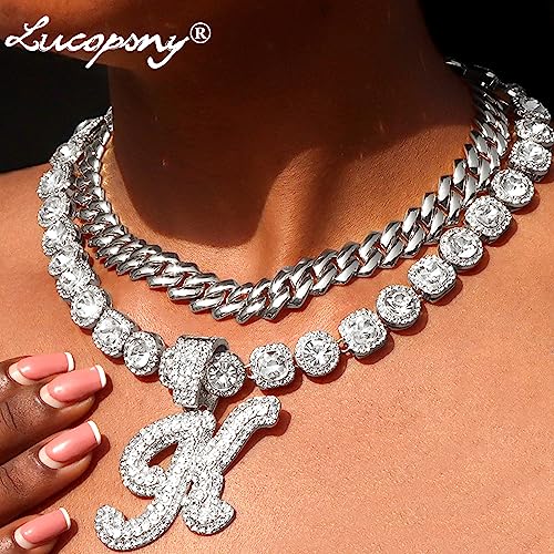 Cuban Link Chain for Women - Silver Initial Necklace, 14mm Cursive Chain for Hip Hop Jewelry3