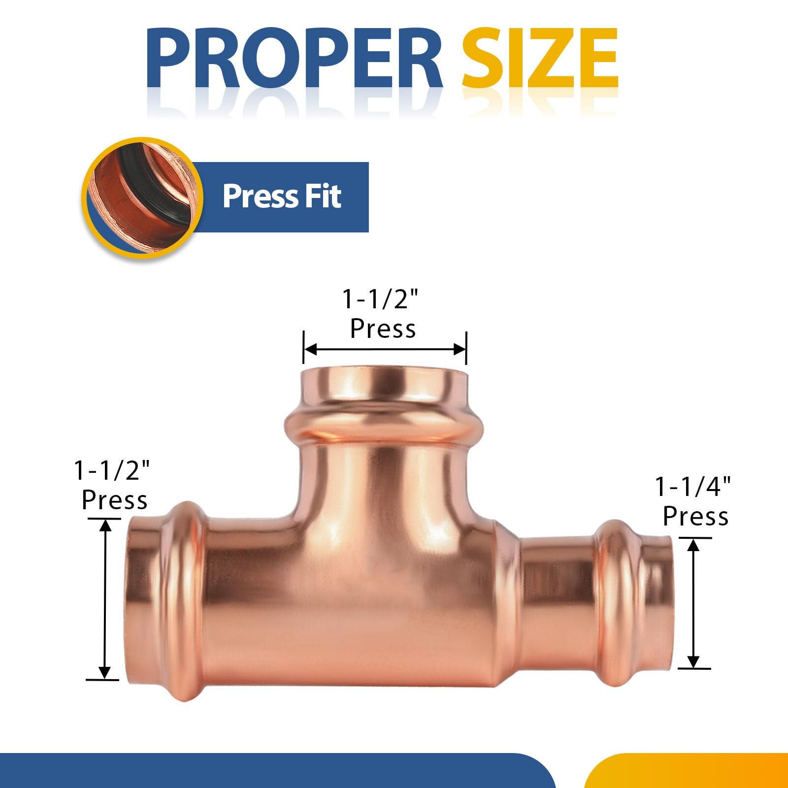 1 Unidad de Conector en T Reductor de Cobre, 1-1/2" P x 1-1/4" P x 1-1/2", Conector en T Reductor de presión para plomería, Conector de Tres vías para derivación de transición de tamaño de tu