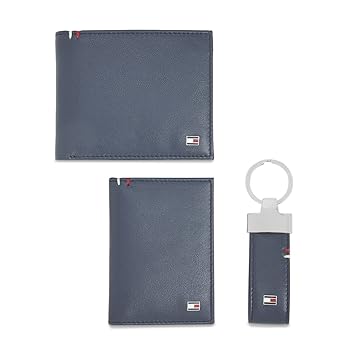 Tommy Hilfiger Men's Leather Global Coin Wallet, Card Holder, Key Fob (Navy, TH/STALIN/WALL/CC/KF/08) -Combo Set - image, photos
