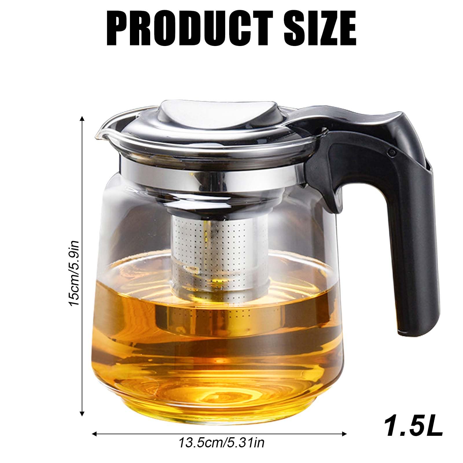 Tetera de vidrio de alta calidad de 1,5 l con tapa y colador, filtro de acero inoxidable, tetera de vidrio para la preparación de tés a granel