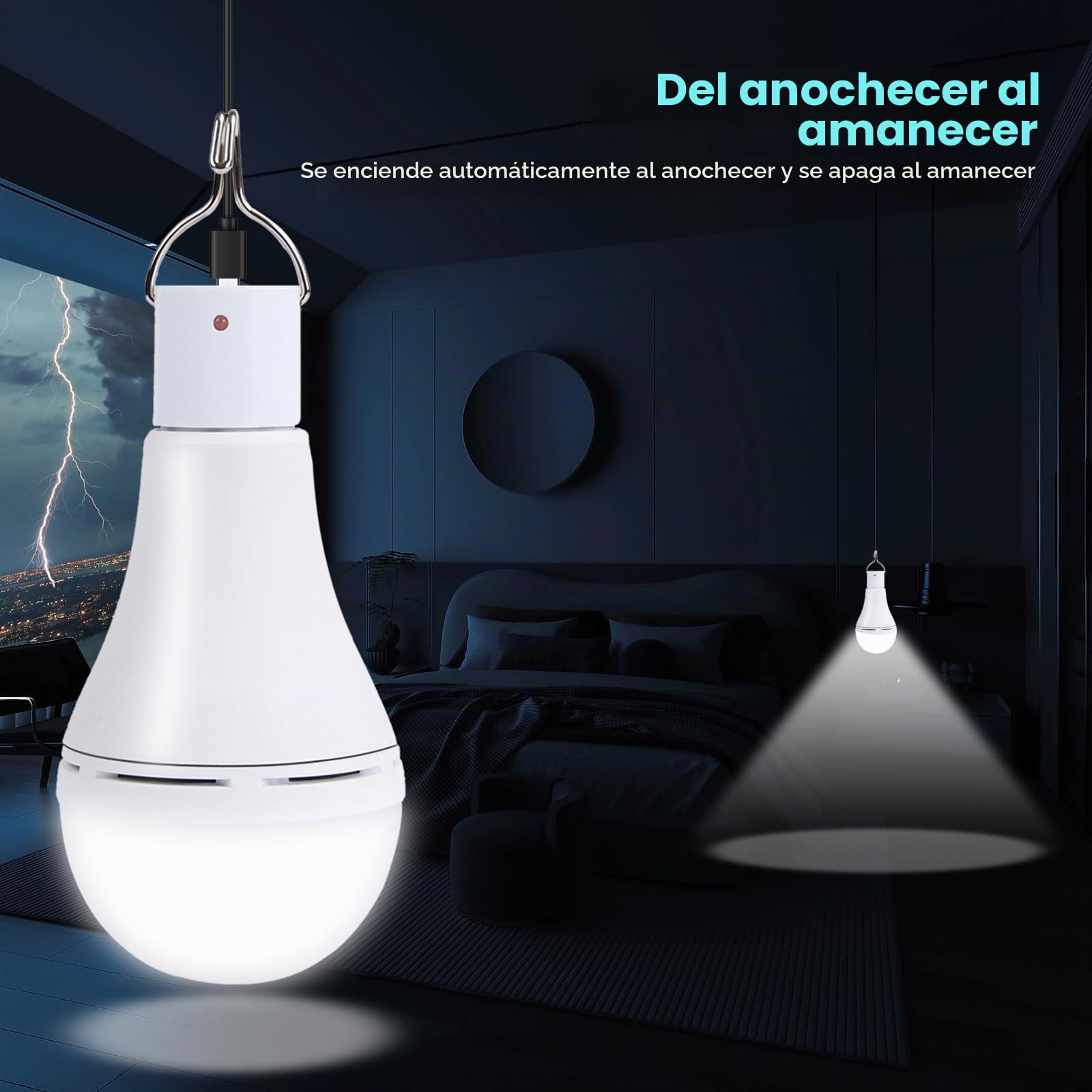 Luz Solar Interior Exterior 2PCS con Mando, Sensor Crepuscular, Solar/USB Recargable Lámpara Colgante Portátil, TechKen Bombilla LED Focos para Terraza Casa Jardin Emergencia Senderismo Tienda Camping