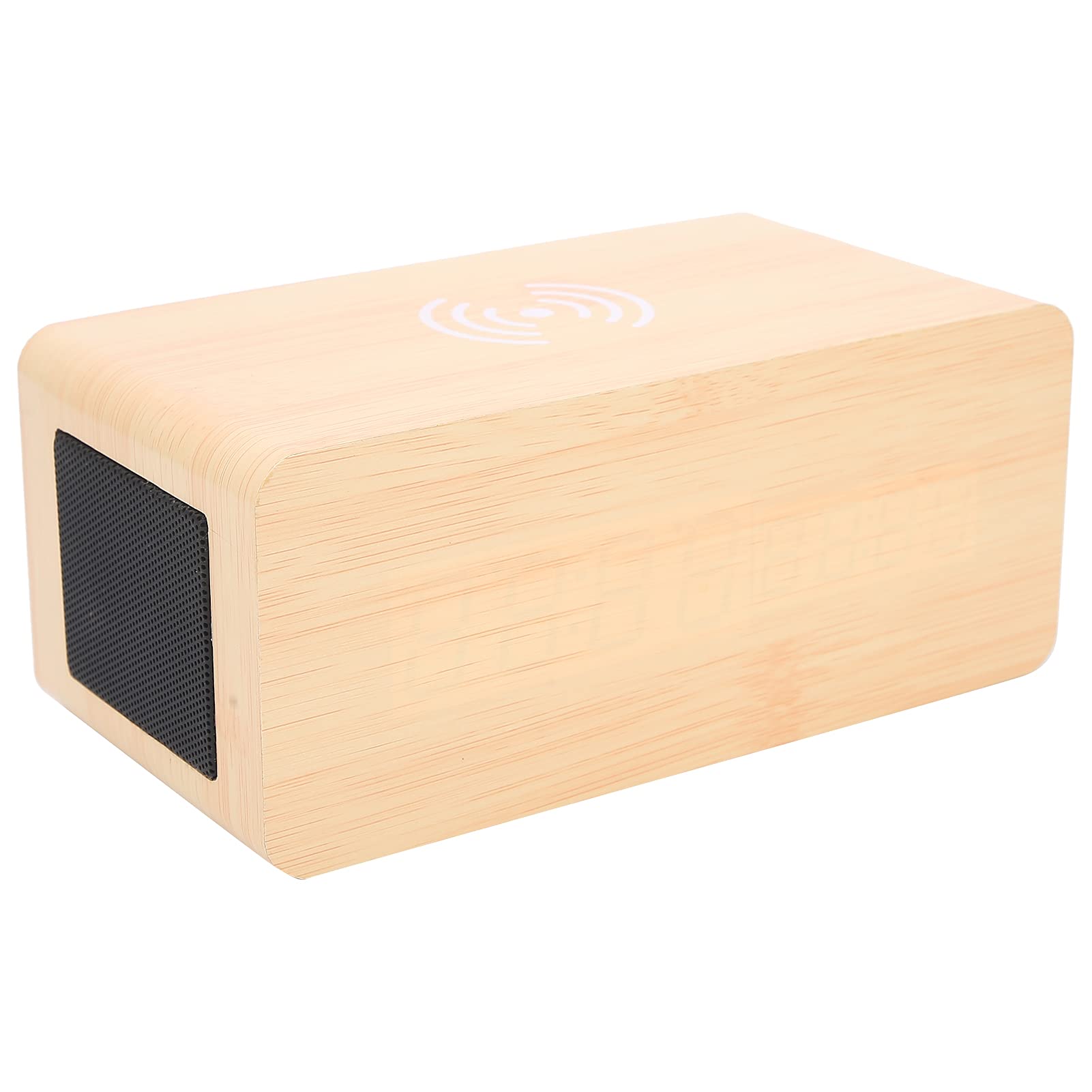 Zerodis Suministros de Oficina Altavoz Bluetooth con Despertador y Carga Inalámbrica para Uso Doméstico Multifuncional de Madera (luz roja de Madera Amarilla)