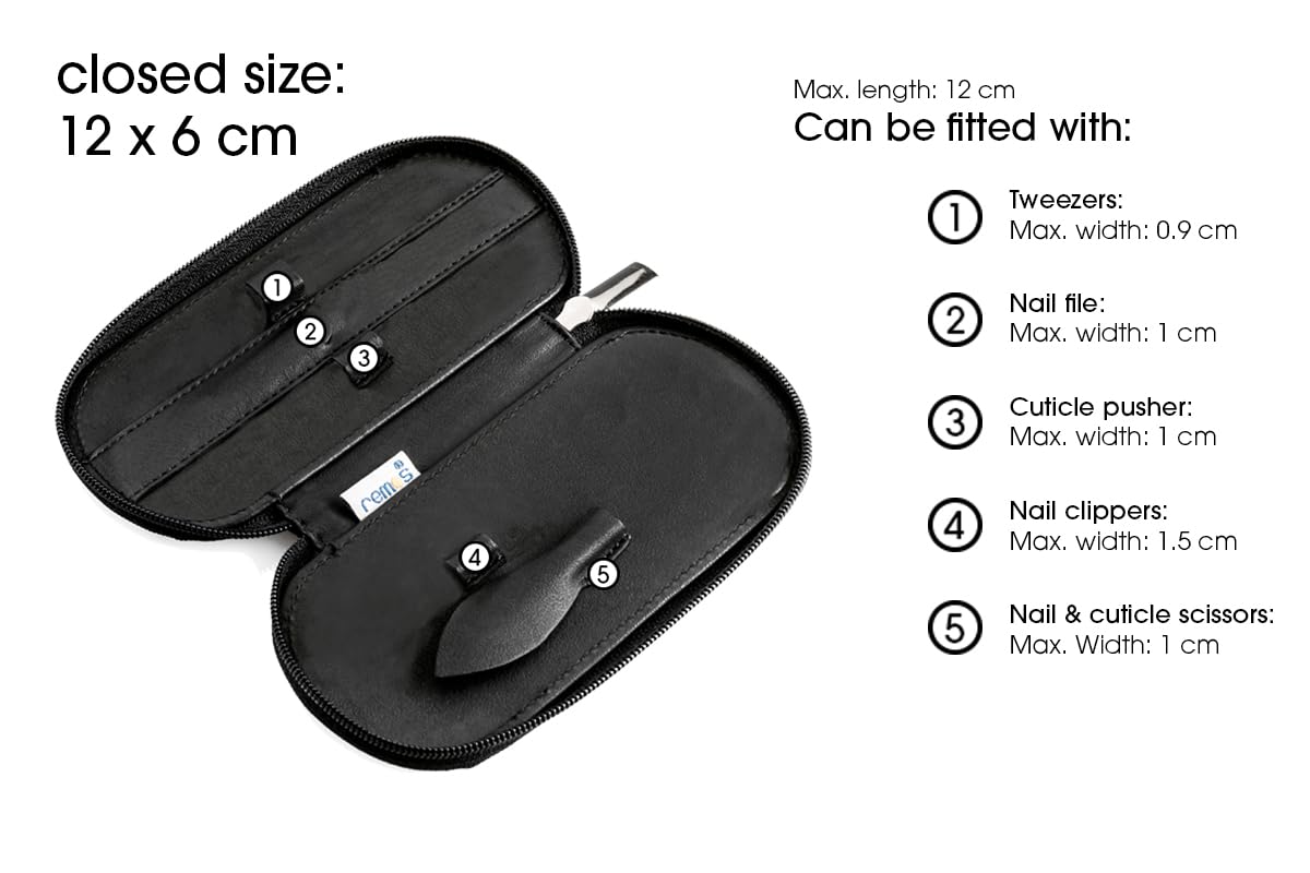REMOS Astuccio pelle manicure vuoto da equipaggiare con 5 strumenti - nero