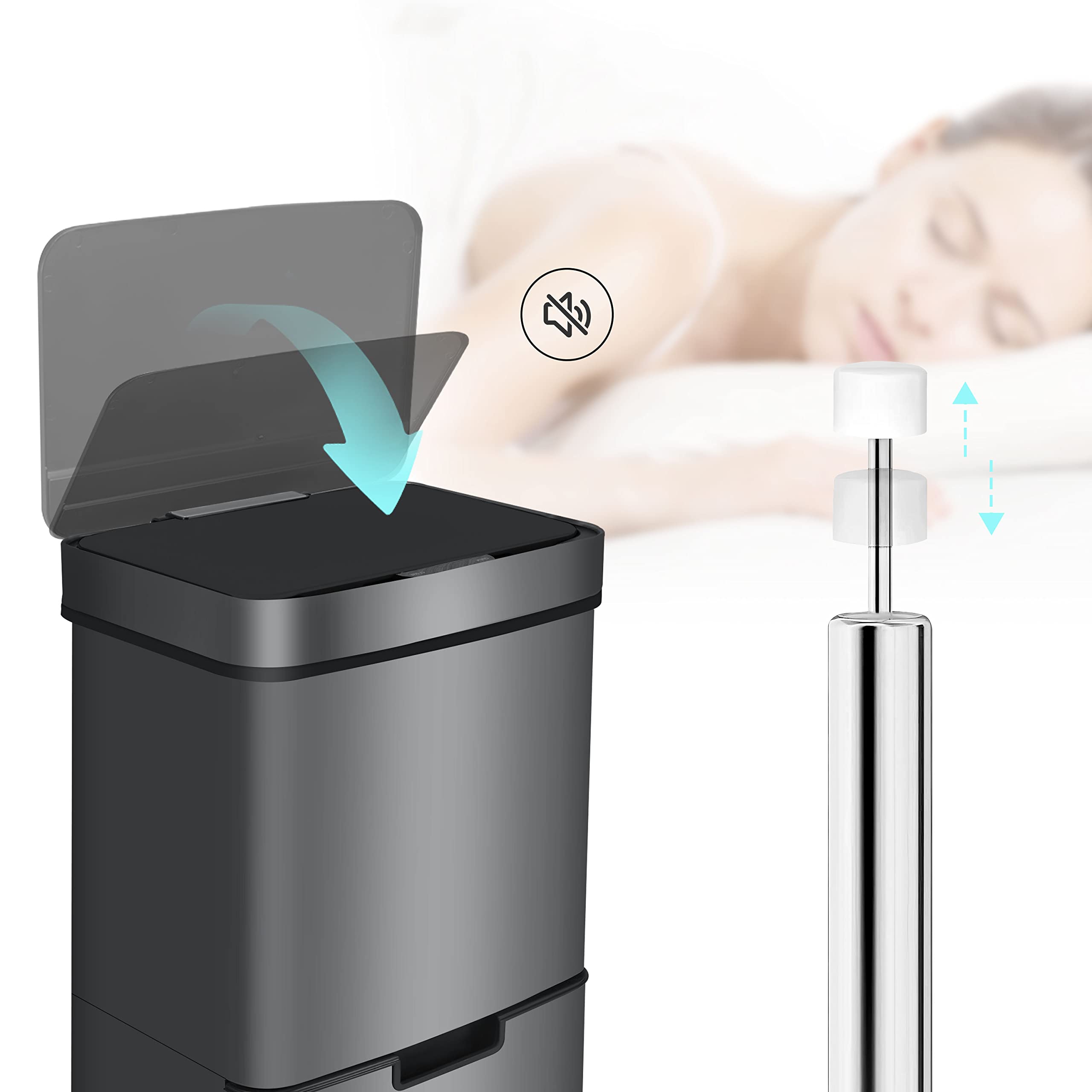 Ribelli Edelstahl - Mülltrennsysteme mit 3+1 Fächer - Mülleimer mit Sensor -iter (2x12 + 1x48 L) - Design Treteimer aus Edelstahl - Grau – Bild 7