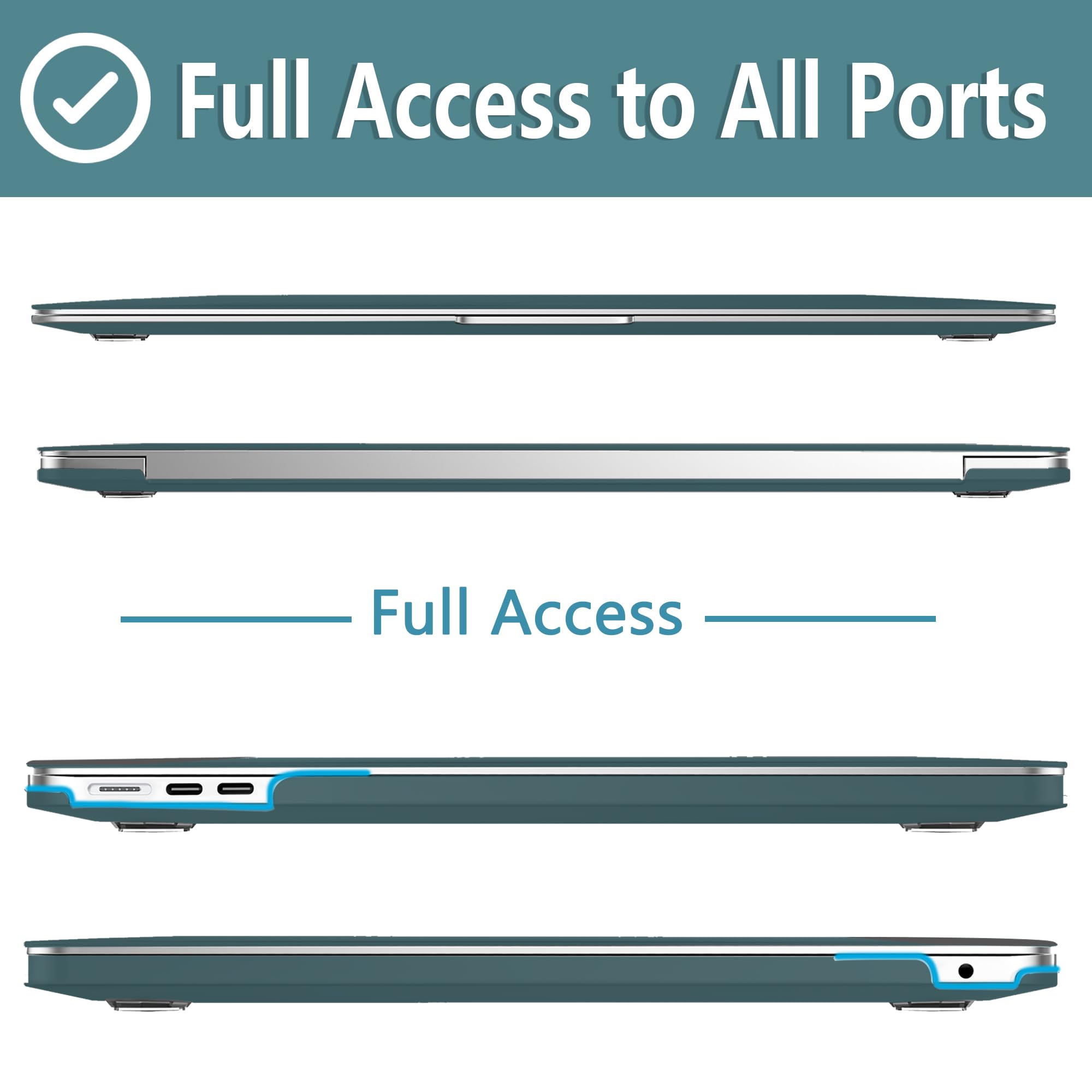 NPUOLS Custodia Protettiva Cover per MacBook Air M4 M3 M2 13,6 Pollici 2025 2024 2022 A3240 A3113 A2681, Opaco Rigide Protection Custodia e Ultra Sottile TPU UE Tastiera Cover, Deep Teal
