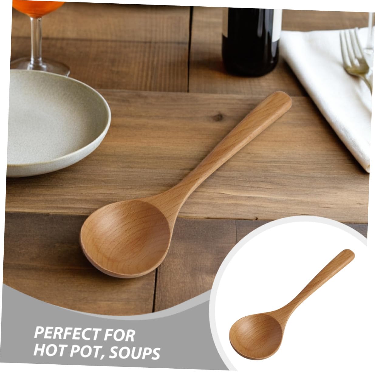 4 Piezas Cucharas de Madera Resistentes al Calor de Sopa y Cocina con Mango Ergonómico Cucharones Largos para Guisos Gachas y Ollas Calientes