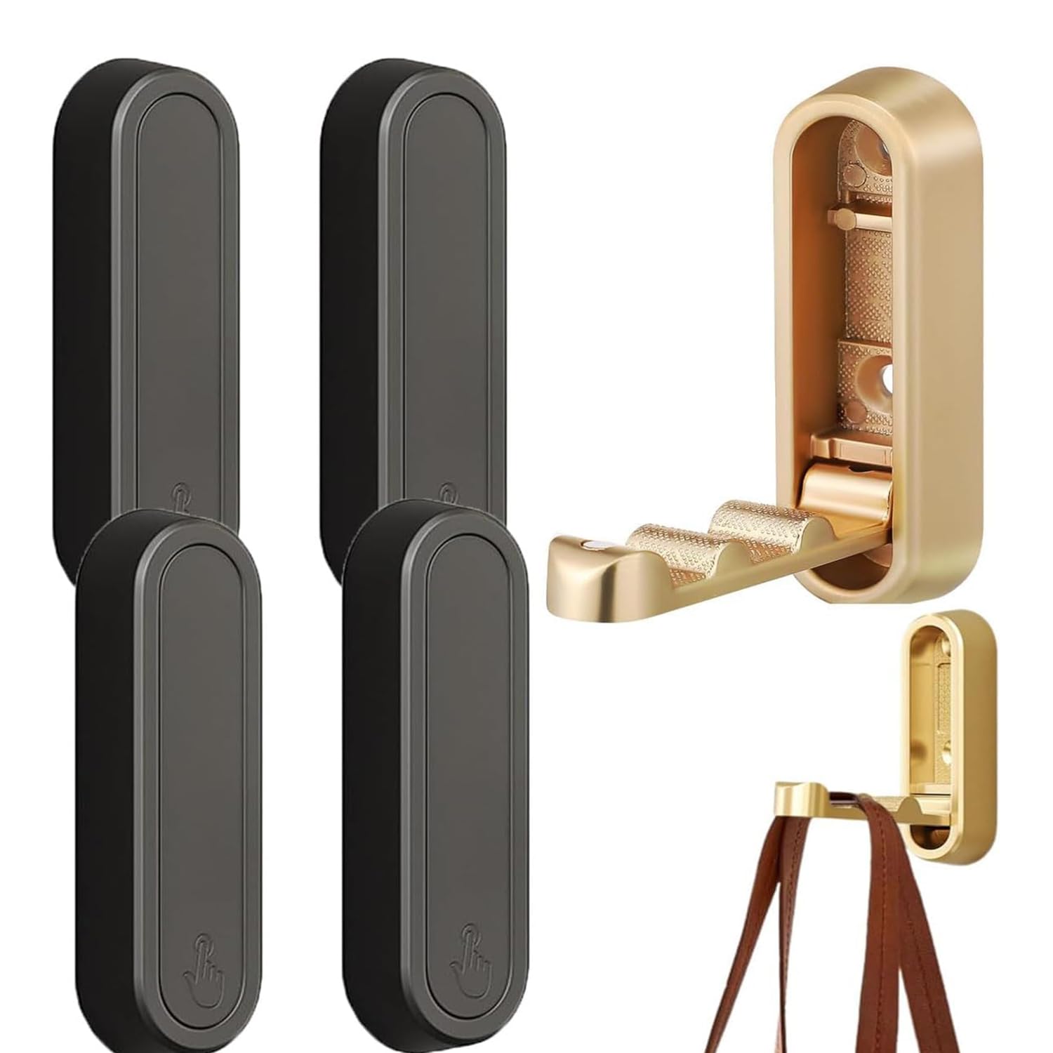 Yipuvr Black 4Pcs Foldable Wall Hooks For Hanging, Folding Hooks Wall Mount Of Zinc Alloy, Heavy Duty Gold Foldable Wall Hook For Bathroom Kitchen, Flip Down Hook For Walls Hanging Coat, Bag, Towel, Key (Black)