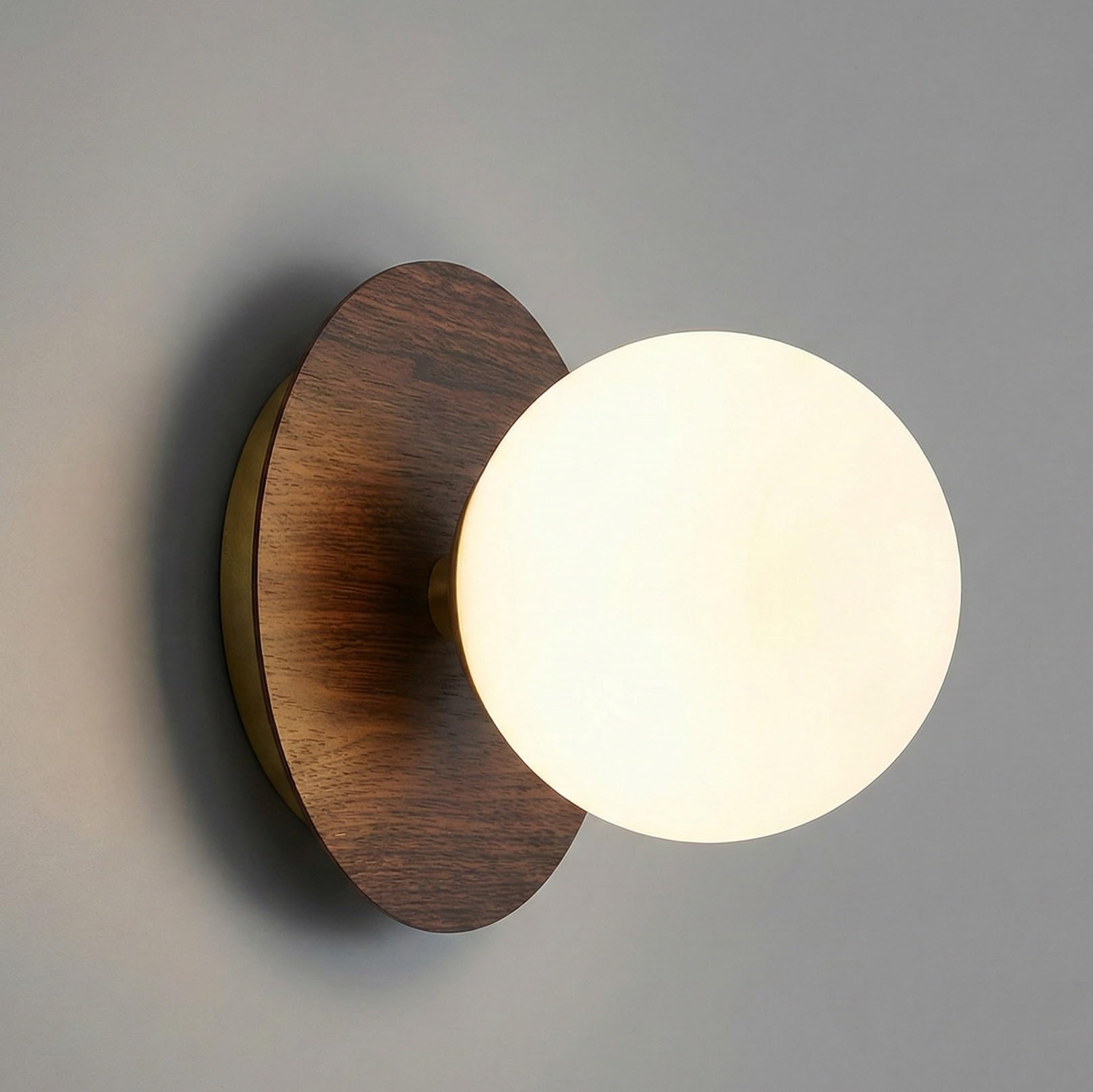 NHPJFDC Modern Simple Wood Grain Wall Light Walnut Color Wall Sconce G9 Globe Wall Lamp Nordic Wall Mount Lights Decor Wall Sconces for Bedroom Bedside Hallway Corridor Living Room(Walnut Wood)