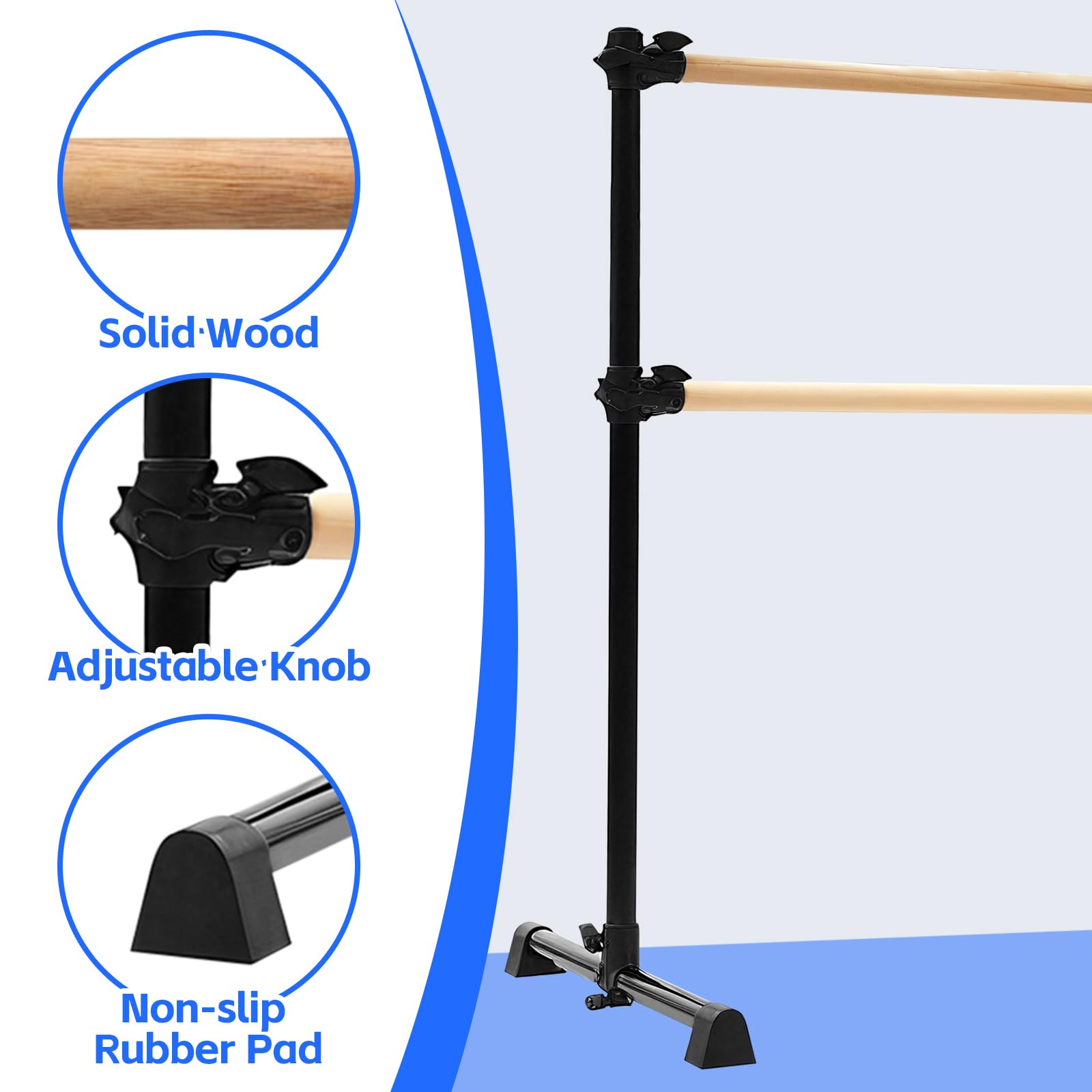 LIROPAU Doppia barra per balletto, autoportante, con piedini antiscivolo, altezza regolabile da 15 a 122 cm, per ragazze e adulti