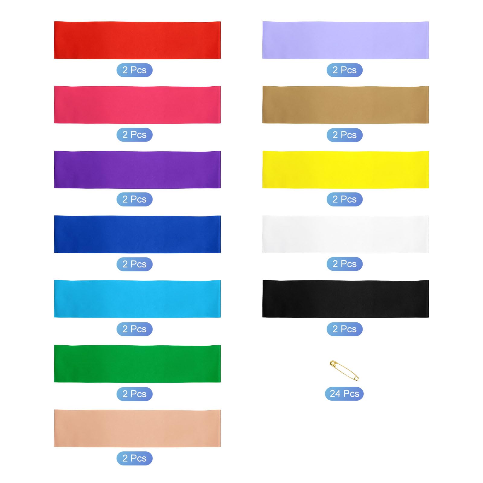 QUARKZMAN Faja de Satén en Blanco, Pack de 24 Fajas de Satén Liso Multicolor para Personalizar, Accesorio DIY para Graduaciones, Cumpleaños, Bodas