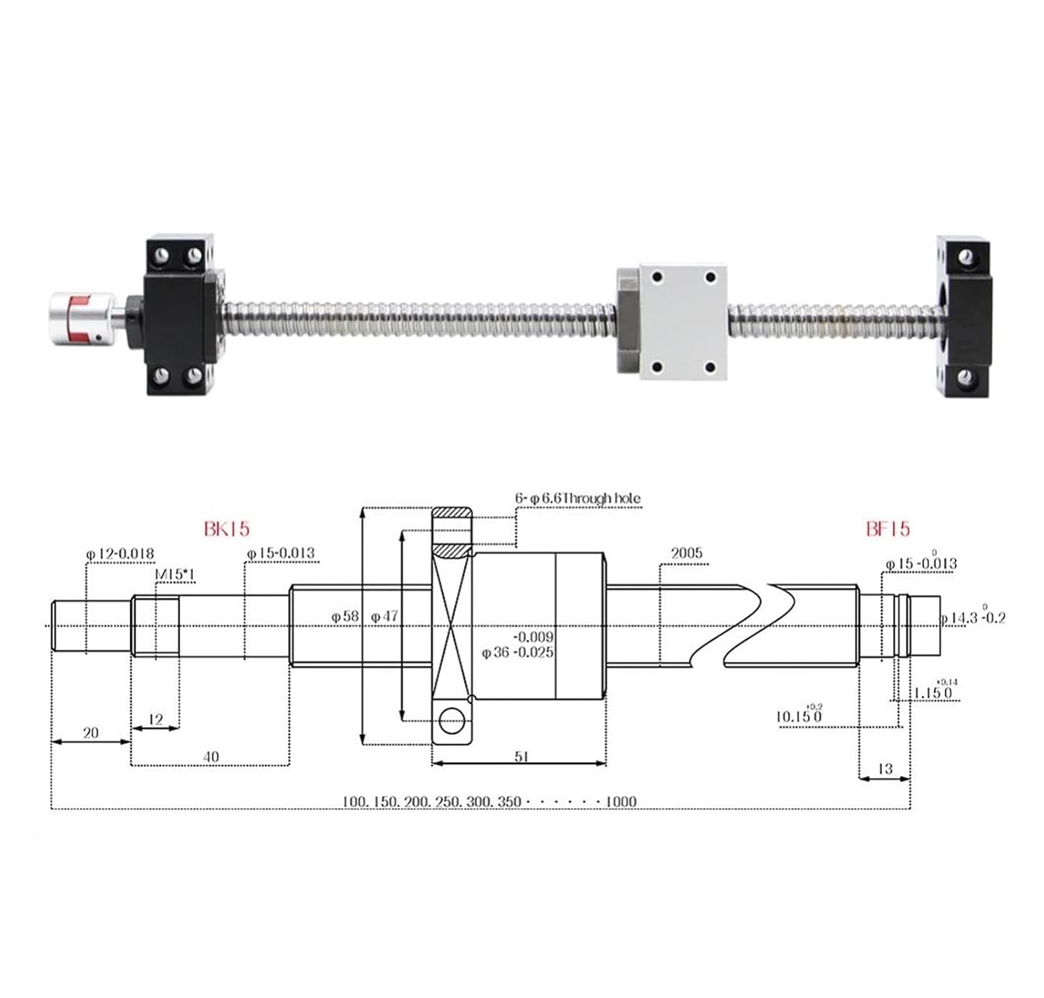 Linear Motion Ball Screw Machine Parts SFU2005 Kit Lead 5mm Ball Screw End Machined RM2005 Rolled + Nut+ BK15 BF15 Support+ Coupler(500mm)