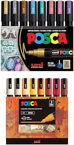 Miniatura 9 de posca Juego de rotuladores, 8 marcadores de pintura medianos 5M, tonos metálicos oro, plata, bronce, azul, verde, rojo, rosa, violeta