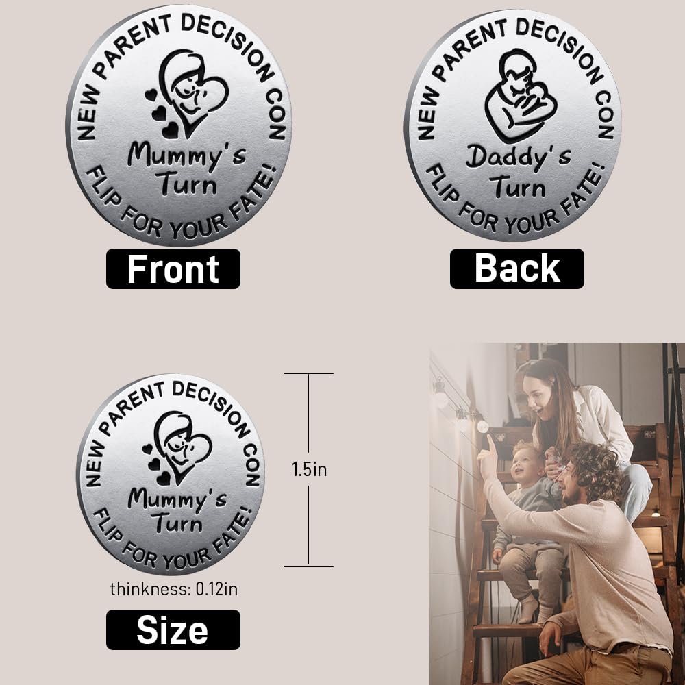 New Parent Decision Coin Funny Pregnancy Gifts for First Time Moms Dads, Cute New Parents Gift Mommy Daddy Couples Gift Ideas, Gag Gift for Baby Shower Birthday Fathers Day,Silver