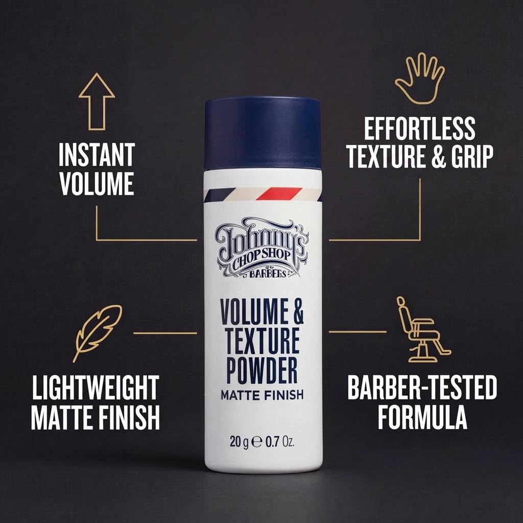 Johnny's Chop Shop - Volume & Texture Hair Styling Powder for Men - Instant Lift, Grip and Matte Finish - Lightweight Root Volumizer - 20g (0.7 oz)