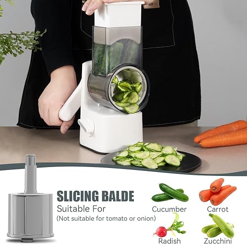 Miniatura 2 de Cortadora de mandolina de verduras segura, rallador de queso giratorio multifuncional grande, manivela de mano, trituradora de verduras de fácil