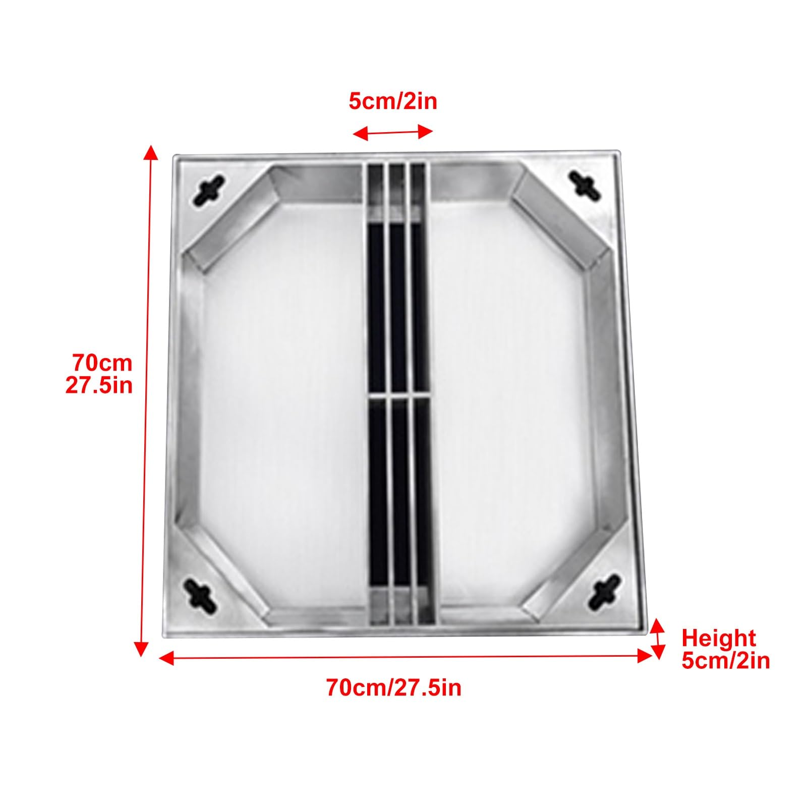 Chiusino Pozzetto in Acciaio Inox con Scarico di Drenaggio, Coperchio per Fossa Settica, Griglia per Fognatura, Coperchio di Ispezione Invisibile in Metallo per Cortile e Marciapiede(70x70x5cm)