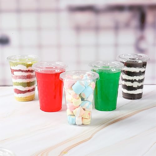 Miniatura 3 de Vasos desechables de plástico transparente de 16 onzas con tapas planas, tazas de frutas, tazas de fiesta, 50 unidades