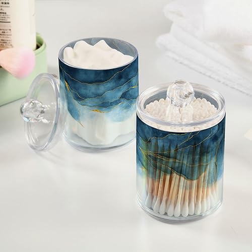 Vista 26 de Paquete de 2 recipientes de almacenamiento de mármol turquesa para baño, juego de tarros de boticario de plástico acrílico, organizador