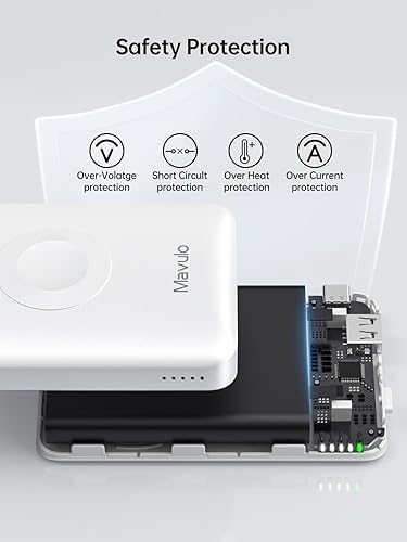 Miniatura 5 de Mavulo Cargador portátil inalámbrico 2 en 1 para iPhone y Apple Watch de 12000 mAh, banco de energía magnético, 20 W, USB C, carga rápida para