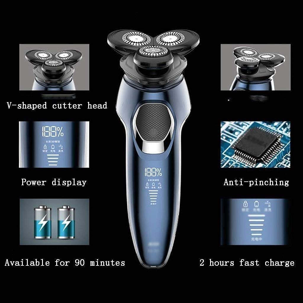 Rasoio elettrico da uomo, rasoio elettrico da uomo, asciutto e bagnato, impermeabile, rasoio viso rotativo da viaggio, ricaricabile tramite USB, con display a LED, per rasatura, marito, papà