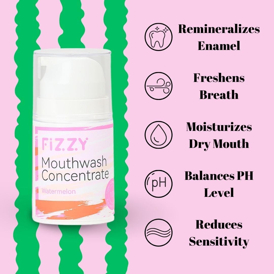 Fizzy Mouthwash Concentrate | Remineralizing Enamel Repair, Nano Hydroxyapatite | 20X Concentrated Travel Size | No Fluoride, Alcohol, Dye | Xylitol, Dry Mouth | Non-Mint | Kids & Adults | Watermelon - Image 3