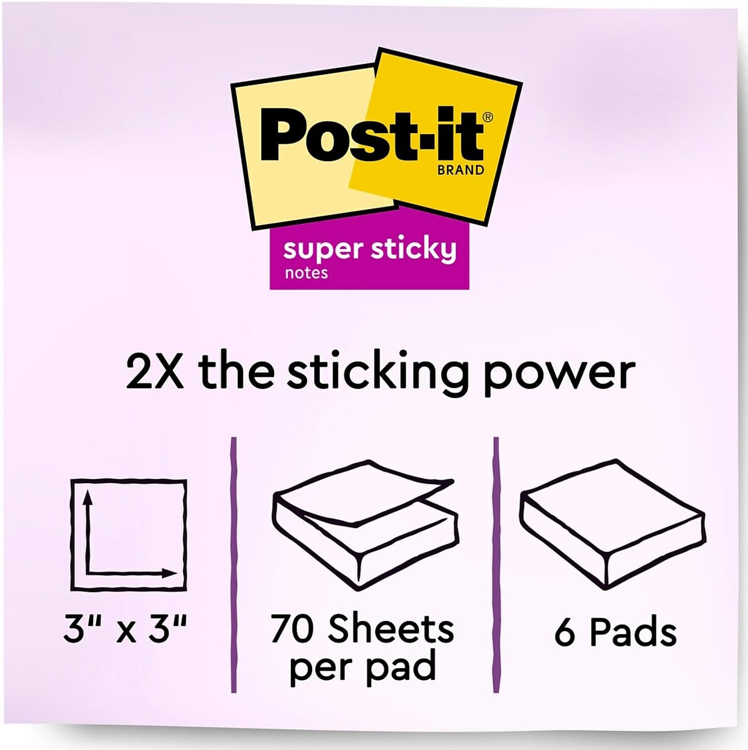 Post-it Super Sticky Notes, 3-inch x 3-inch, Wanderlust Pastels Collection, 70 Sheet/Pad, 6 Pads/Pack (6546SSNRP) image 3